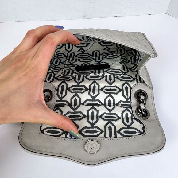 Rebecca Minkoff Quilted Affair Studded Mini Crossbody or Shoulder Flap Bag Grey - Picture 8 of 15